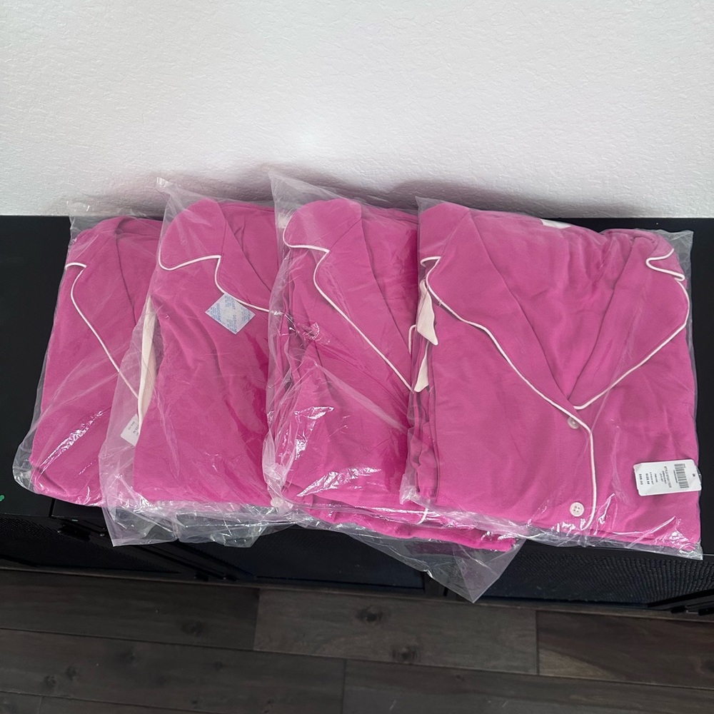 Hot Pink Pajama Set with White Piping
